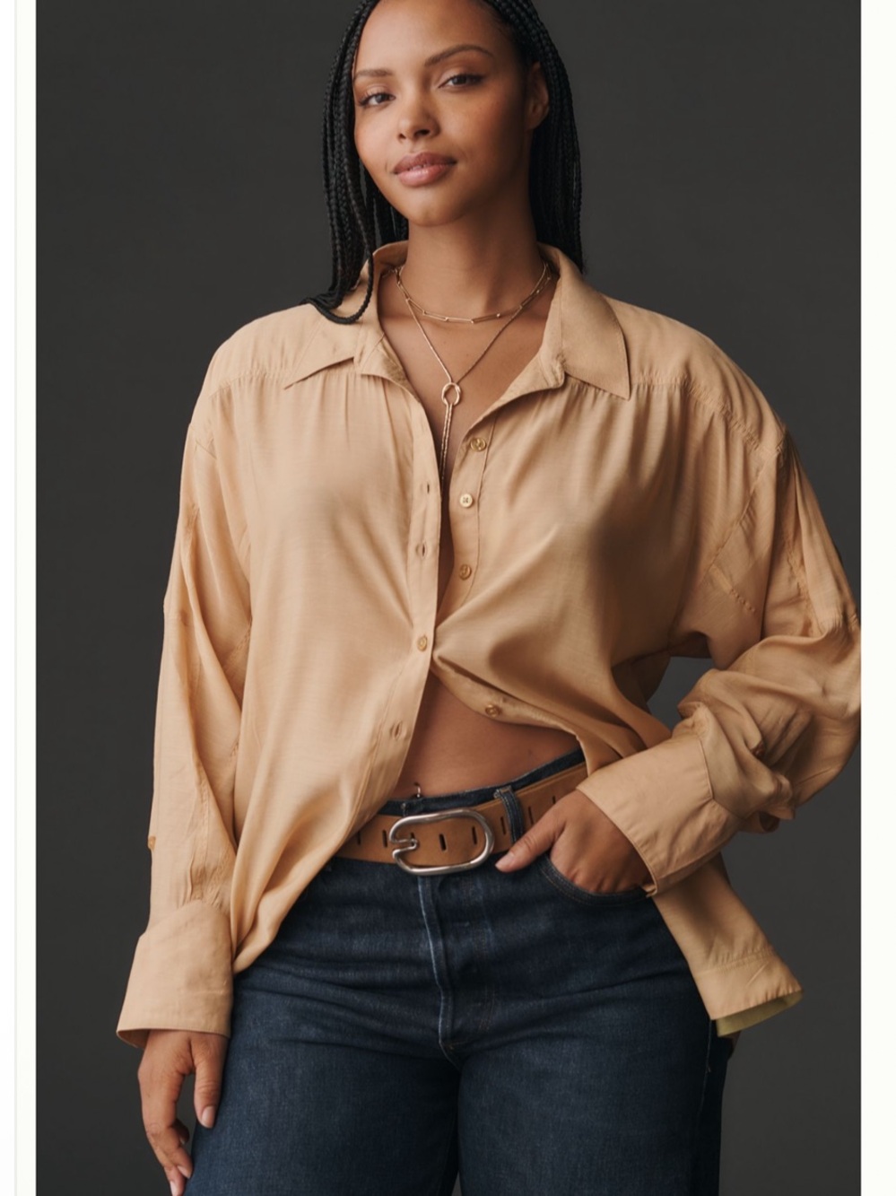 Nwt sheer Relaxed Button-Down Shirt in Warm Beige